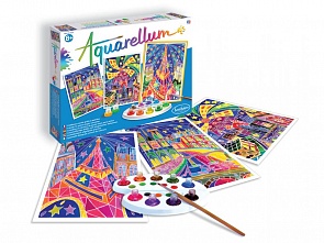 Акварельная раскраска - Ночной Париж, с красками и палитрой (SentoSpherE, 6260k)